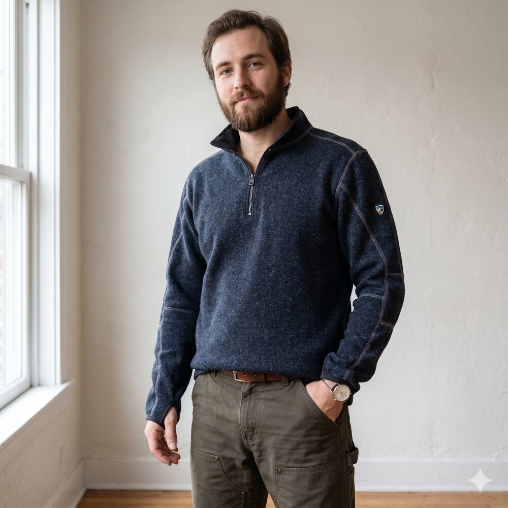 Kuhl‎ ThermoKore Fleece Sweater Mens Medium Gray Quarter Zip Wool Blend Outdoor